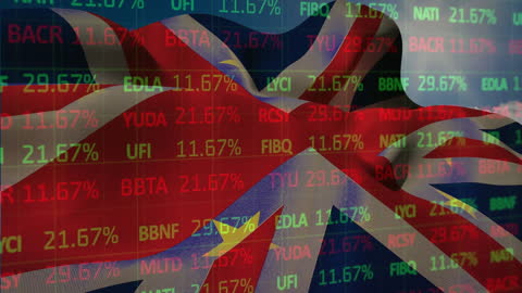 UK Flag with Stock Market Data Visualization