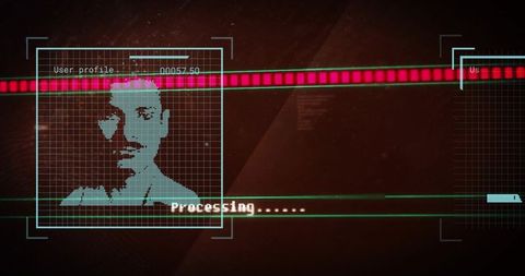 Scanning Pixel Portrait in Futuristic HUD Showing Processing Status and User ID