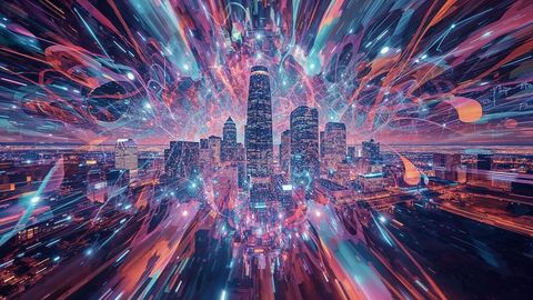 Futuristic cyberpunk charlotte cityscape with neon light trails