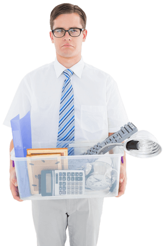 transparent background: upset businessman holding belongings box - Download Free Stock Videos Pikwizard.com
