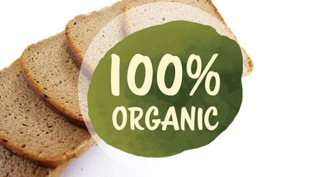 Organic bread slices with eco-friendly label