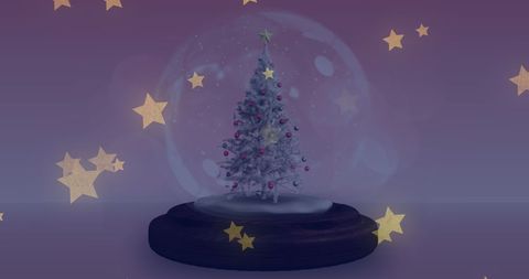 Festive Snow Globe with Falling Stars in Dreamlike Scene