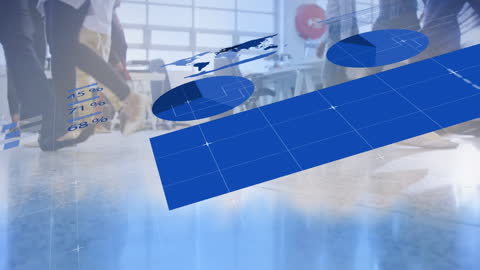 Animated Charts Overlay with Business People in Motion