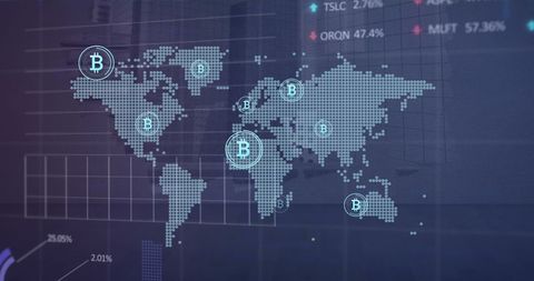 Abstract Global Cryptocurrency Network with Bitcoin Icons - Download Free Stock Images Pikwizard.com