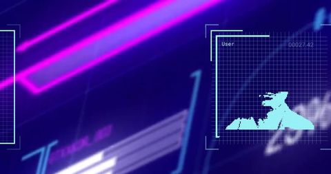 Futuristic control panel with neon grid and digital interface