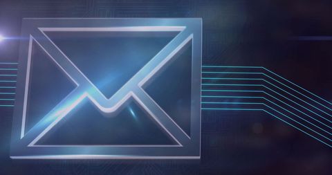 Digital email icon with futuristic blue lines and network overlay
