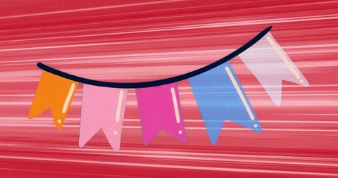 Colorful pennant flags on dynamic red abstract background