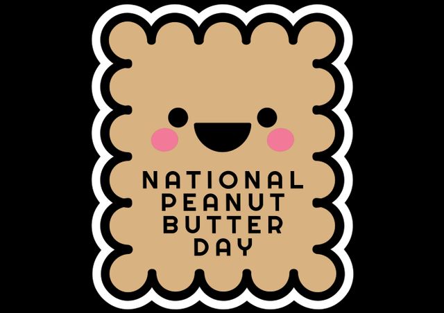 Composition of national peanut butter day text over icon on black background. National peanut butter day and celebration concept digitally generated image.
