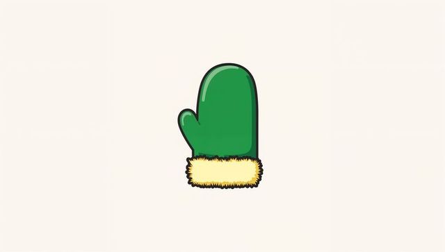 Green mitten with yellow fluffy cuff flat cartoon vector for holiday and winter designs