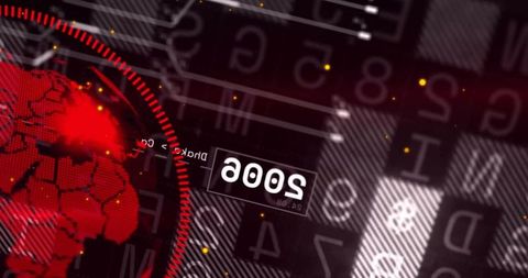 Crimson globe with hud ring and hex mesh, futuristic cyber grid and holographic data map