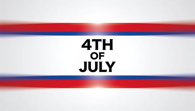 Bold 4th of july banner with red and blue ribbons, centered typography and gradient glow