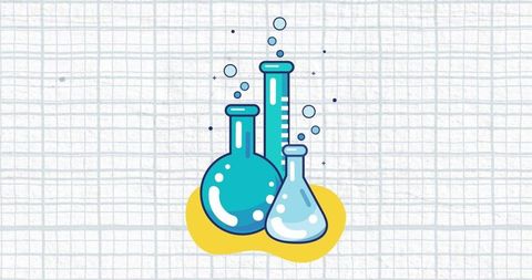 Colorful science beakers and flasks illustration for education