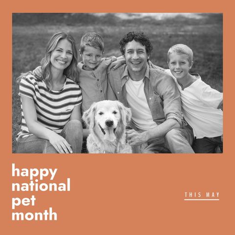 family celebrating national pet month with golden retriever - Download Free Stock Templates Pikwizard.com