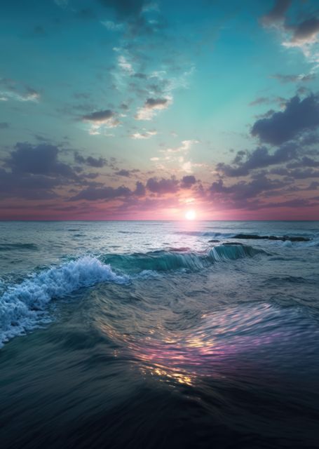 Vibrant Sunrise Over Ocean with Dynamic Waves - Download Free Stock Images Pikwizard.com