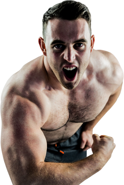 Frustrated Muscular Man Shouting with Flexed Biceps Transparent Background - Download Free Stock Videos Pikwizard.com