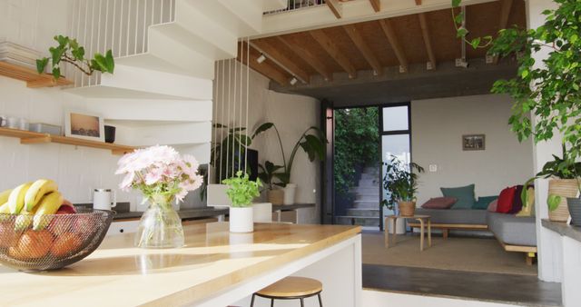 Modern Scandinavian Living Room with Indoor Plants and Loft Space - Download Free Stock Photos Pikwizard.com