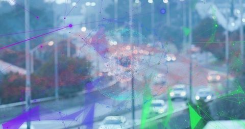 Futuristic Digital Mesh Overlay on Urban Roadway