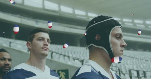 Rugby Players in Uniform With France Rugby Ball