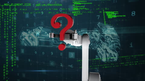 Robotic Arm with Question Mark Over Data Interface
