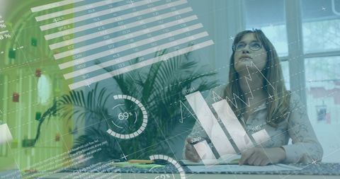 Businesswoman Engaged with Virtual Financial Analytics in Office