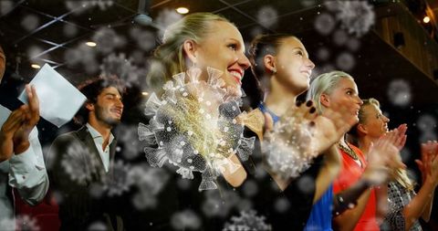 Maskless Audience Applauding Concert with Virus Visualization