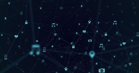 Digital network with social media icons symbolizing connectivity