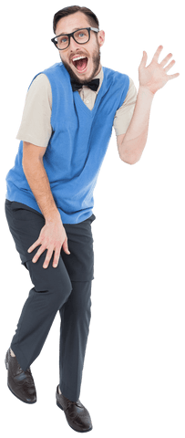 Geeky hipster gaily posing in transparent background