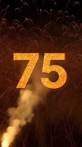 Marking 75th Anniversary with Glittering Golden 75 and Fireworks during Night Rocket Launch