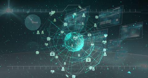 Digital Global Network with Abstract Technology Symbols - Download Free Stock Images Pikwizard.com