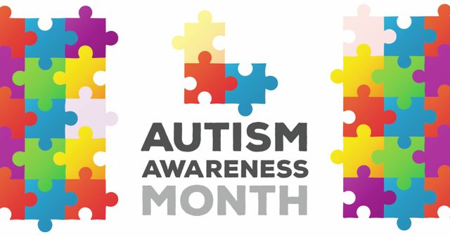 Image of autism awareness month text with puzzle pieces on white background. Autism awareness month and digital interface concept digitally generated image.