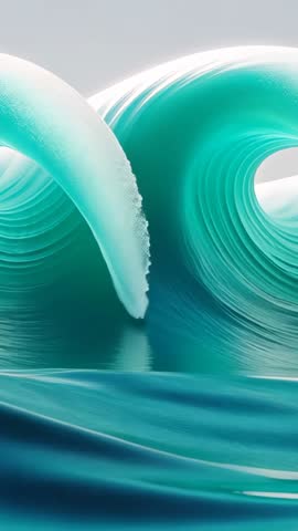 Vertical video of emerging turquoise wave crest curling toward viewer in open ocean