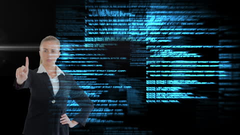 Businesswoman Interacting with Digital Data Interface