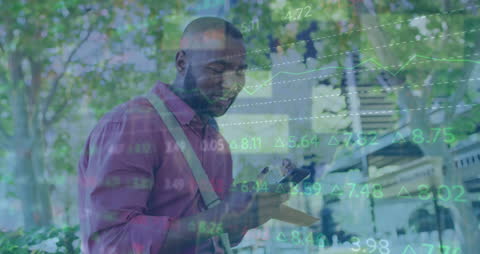 Businessman Analyzing Financial Data with Smartphone in Urban Setting