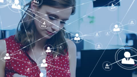 Businesswoman Engaging with Social Media Network Interface