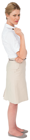 Serious Caucasian Businesswoman Holding Pen Transparent Profile