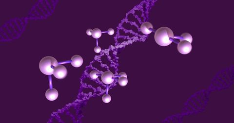 Futuristic Molecules with DNA Strands on Purple Background - Download Free Stock Images Pikwizard.com