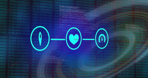 Futuristic Data Network Visualization with Neon Icons