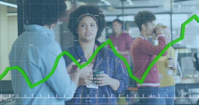 Business Team Discussion with Growth Chart Overlay in Office - Download Free Stock Images Pikwizard.com