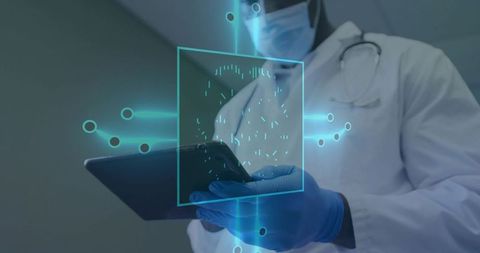 Doctor with Holographic Interface Using Tablet for Diagnosis