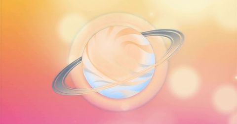 Pastel Saturn-Like Planet with Metallic Rings on Vibrant Gradient Cosmic Background