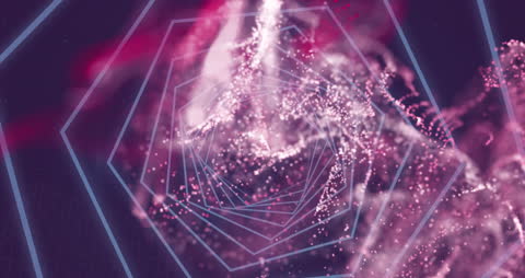 Abstract Hexagonal Tunnel with Pink Digital Waves