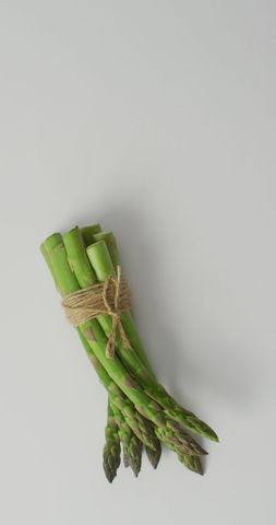 Fresh organic asparagus stalks tied with rustic string