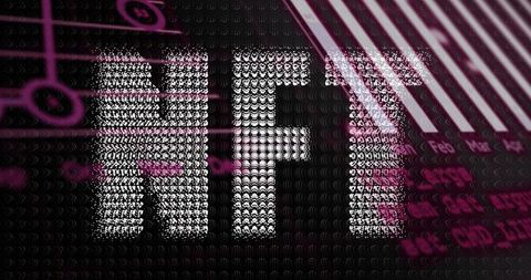 Digital NFT Concept with Financial Graphics and Data Overlay