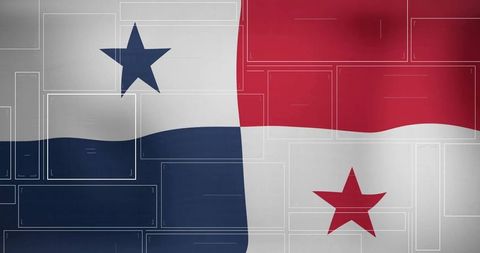 Panamanian flag with digital overlay and geometric pattern