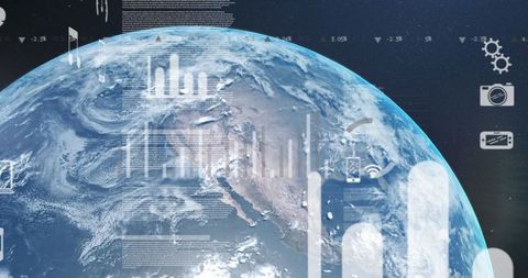 Digital Interface Overlay on Earth with Technology Icons - Download Free Stock Images Pikwizard.com