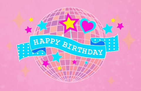 colorful birthday greeting with disco ball and stars - Download Free Stock Templates Pikwizard.com
