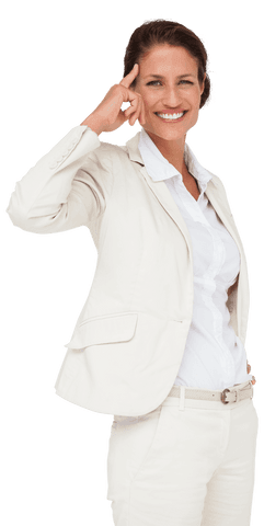 Smiling Caucasian Businesswoman in Light Suit on Transparent Background