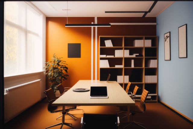 Perfect for illustrating articles on modern office design, corporate meeting setups, or productivity in workspaces. Useful for business websites or blogs focusing on office management, interior design, or professional environments.