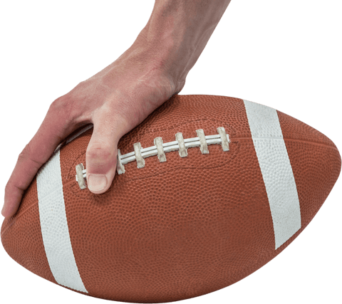 Close-up hand on transparent american football ball for sports concepts