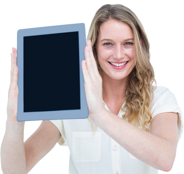 Transparent Image of Happy Woman Holding Tablet PC - Download Free Stock Videos Pikwizard.com